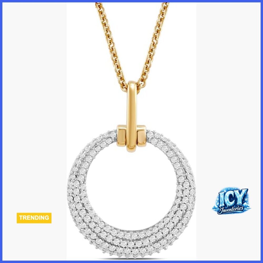 Yellow Gold Plated Sterling Silver Diamond Circle Pendant Necklace